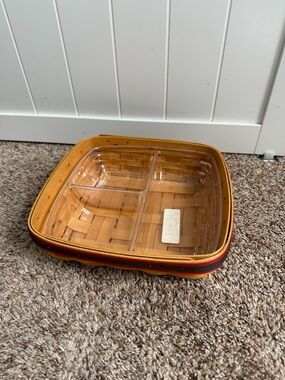 Longaberger 1998 Picnic Pal Basket with 3 Way Protector Red Navy Trim